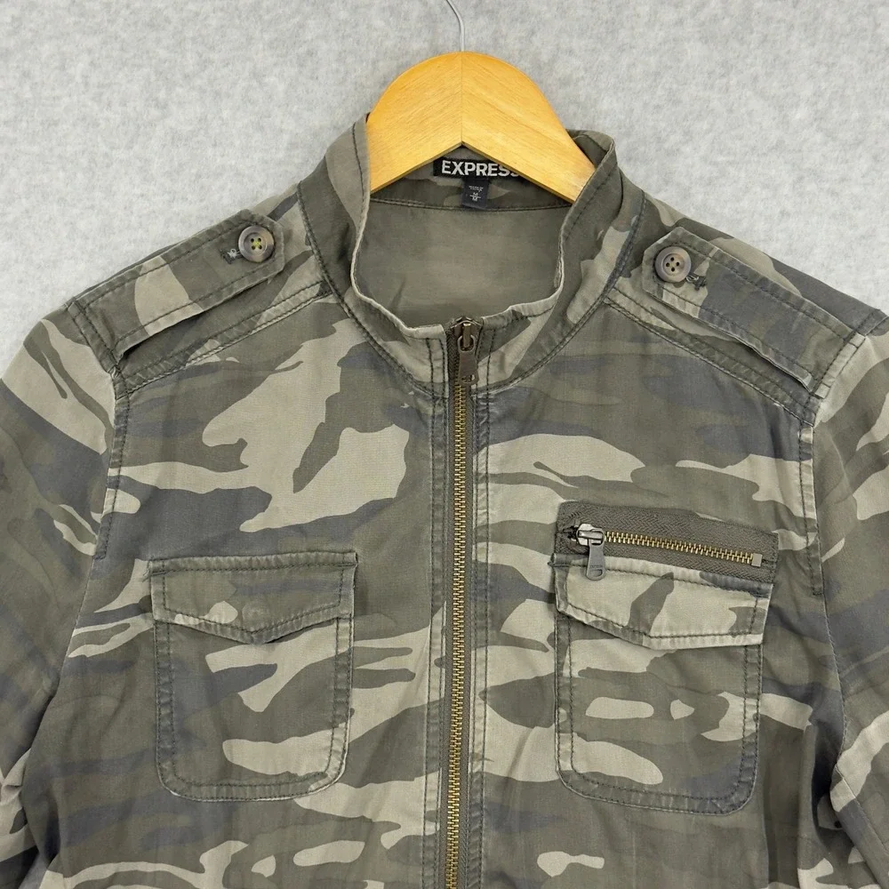 Express Utility Jacket Women M‎ Camo Green Excellent Military Full Zip Gorpcore